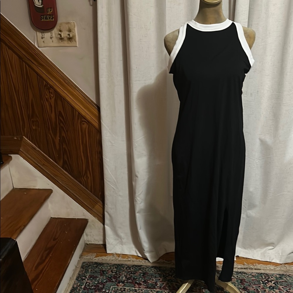 LOFT Black and White Sleeveless Halter Maxi Dress